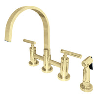 Thumbnail for Kingston Brass KS8262CMLBS Manhattan 2-Handle Kitchen Faucet with Brass Side Sprayer, Polished Brass - BNGBath
