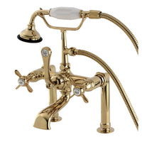 Thumbnail for Aqua Vintage AE103T2BEX Essex Deck Mount Clawfoot Tub Faucet, Polished Brass - BNGBath