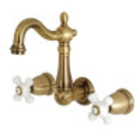 Thumbnail for Kingston Brass KS1223PX 8-Inch Center Wall Mount Bathroom Faucet, Antique Brass - BNGBath