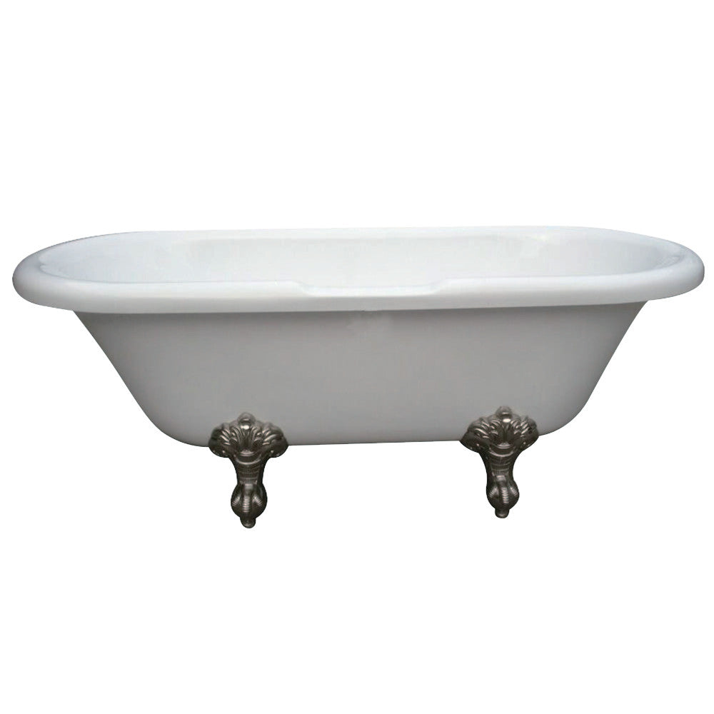Aqua Eden VTDS673023H8 67-Inch Acrylic Double Ended Clawfoot Tub (No Faucet Drillings), White/Brushed Nickel - BNGBath
