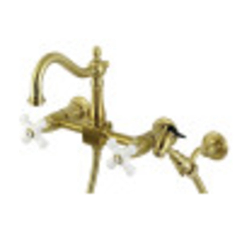 Kingston Brass KS1267PXBS Heritage Wall Mount Bridge Kitchen Faucet with Brass Sprayer, Brushed Brass - BNGBath