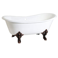Thumbnail for Aqua Eden VCTNDS6731NL5 67-Inch Cast Iron Double Slipper Clawfoot Tub (No Faucet Drillings), White/Oil Rubbed Bronze - BNGBath