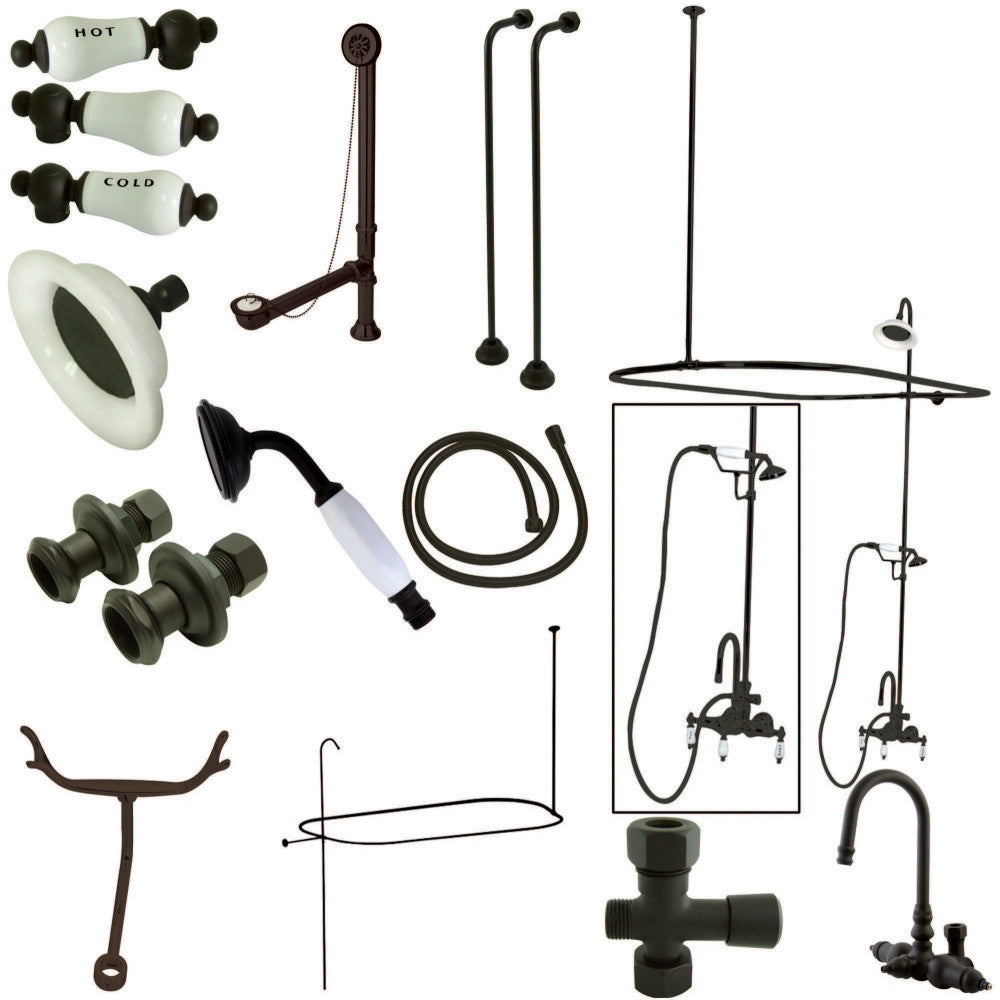 Kingston Brass CCK2145HCPL Vintage Clawfoot Tub Faucet Package with Shower Enclosure, Oil Rubbed Bronze - BNGBath