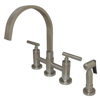 Thumbnail for Kingston Brass KS8268CMLBS Manhattan 2-Handle Kitchen Faucet with Brass Side Sprayer, Brushed Nickel - BNGBath
