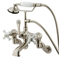 Thumbnail for Kingston Brass CC465T8 Vintage Wall Mount Clawfoot Tub Faucet with Hand Shower, Brushed Nickel - BNGBath