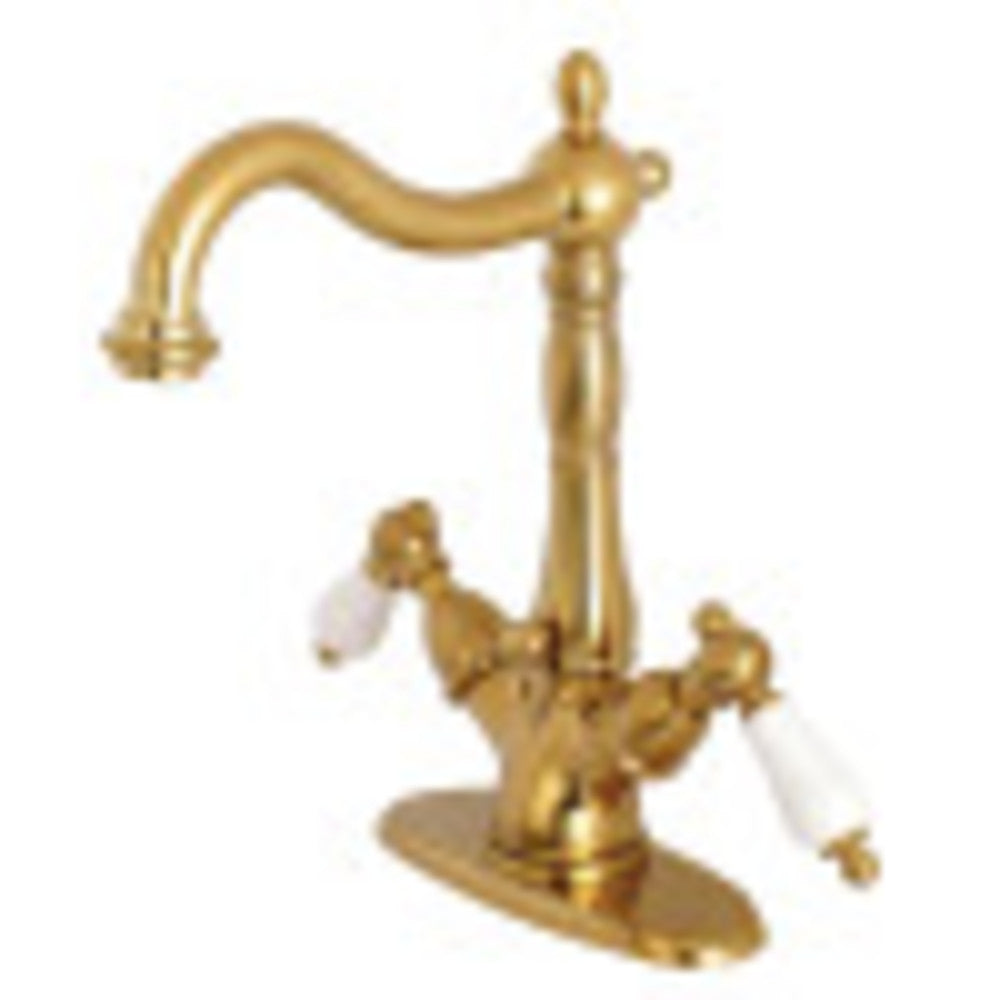 Kingston Brass KS1437PL Heritage Two-Handle Bathroom Faucet with Brass Pop-Up and Cover Plate, Brushed Brass - BNGBath