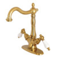 Thumbnail for Kingston Brass KS1437PL Heritage Two-Handle Bathroom Faucet with Brass Pop-Up and Cover Plate, Brushed Brass - BNGBath