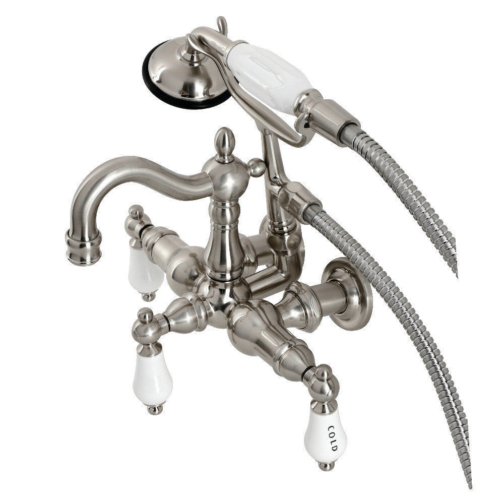 Kingston Brass CA1009T8 Heritage 3-3/8" Tub Wall Mount Clawfoot Tub Faucet with Hand Shower, Brushed Nickel - BNGBath