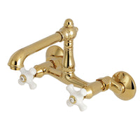Thumbnail for Kingston Brass English Country 6-Inch Adjustable Center Wall Mount Kitchen Faucet, Polished Brass - BNGBath