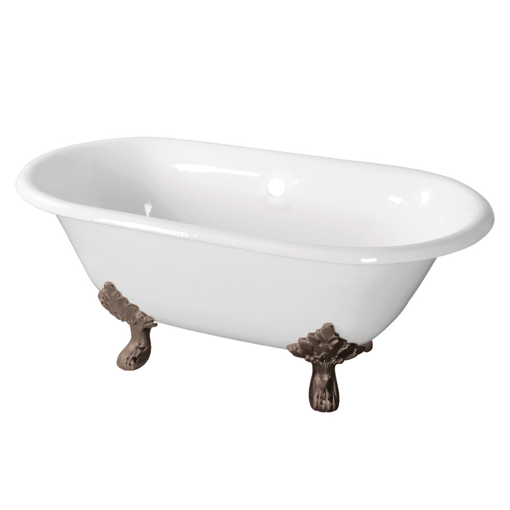 Aqua Eden VCTND603119NC8 60-Inch Cast Iron Double Ended Clawfoot Tub (No Faucet Drillings), White/Brushed Nickel - BNGBath