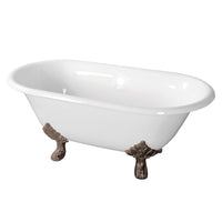 Thumbnail for Aqua Eden VCTND603119NC8 60-Inch Cast Iron Double Ended Clawfoot Tub (No Faucet Drillings), White/Brushed Nickel - BNGBath