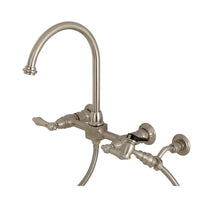 Thumbnail for Kingston Brass KS1298ALBS Restoration Wall Mount Bridge Kitchen Faucet with Brass Sprayer, Brushed Nickel - BNGBath