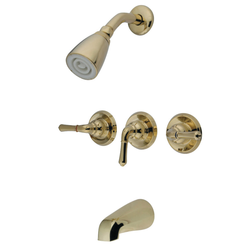 Kingston Brass GKB232 Water Saving Magellan 3-Handle Tub and Shower Faucet with Water Savings Showerhead, Polished Brass - BNGBath