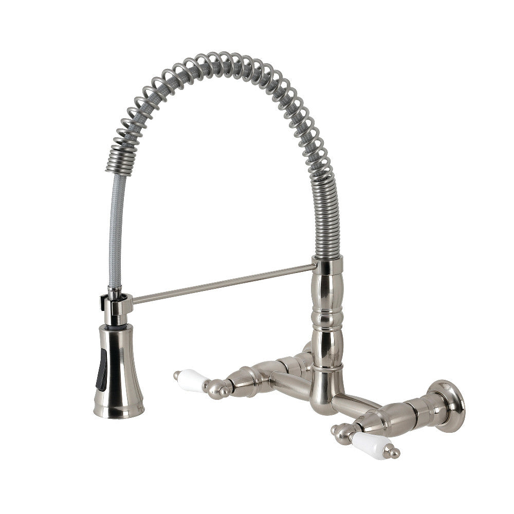 Gourmetier GS1248PL Heritage Two-Handle Wall-Mount Pull-Down Sprayer Kitchen Faucet, Brushed Nickel - BNGBath