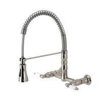 Thumbnail for Gourmetier GS1248PL Heritage Two-Handle Wall-Mount Pull-Down Sprayer Kitchen Faucet, Brushed Nickel - BNGBath