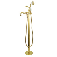 Thumbnail for Kingston Brass KS7132ABL English Country Freestanding Tub Faucet with Hand Shower, Polished Brass - BNGBath