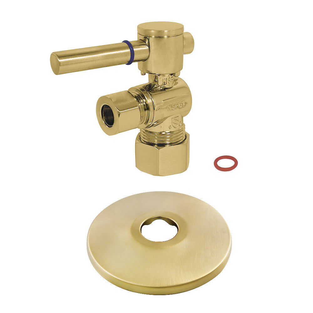 Kingston Brass CC53307DLK 5/8-Inch X 3/8-Inch OD Comp Quarter-Turn Angle Stop Valve with Flange, Brushed Brass - BNGBath