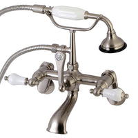 Thumbnail for Kingston Brass AE55T8 Aqua Vintage Wall Mount Tub Faucet with Hand Shower, Brushed Nickel - BNGBath