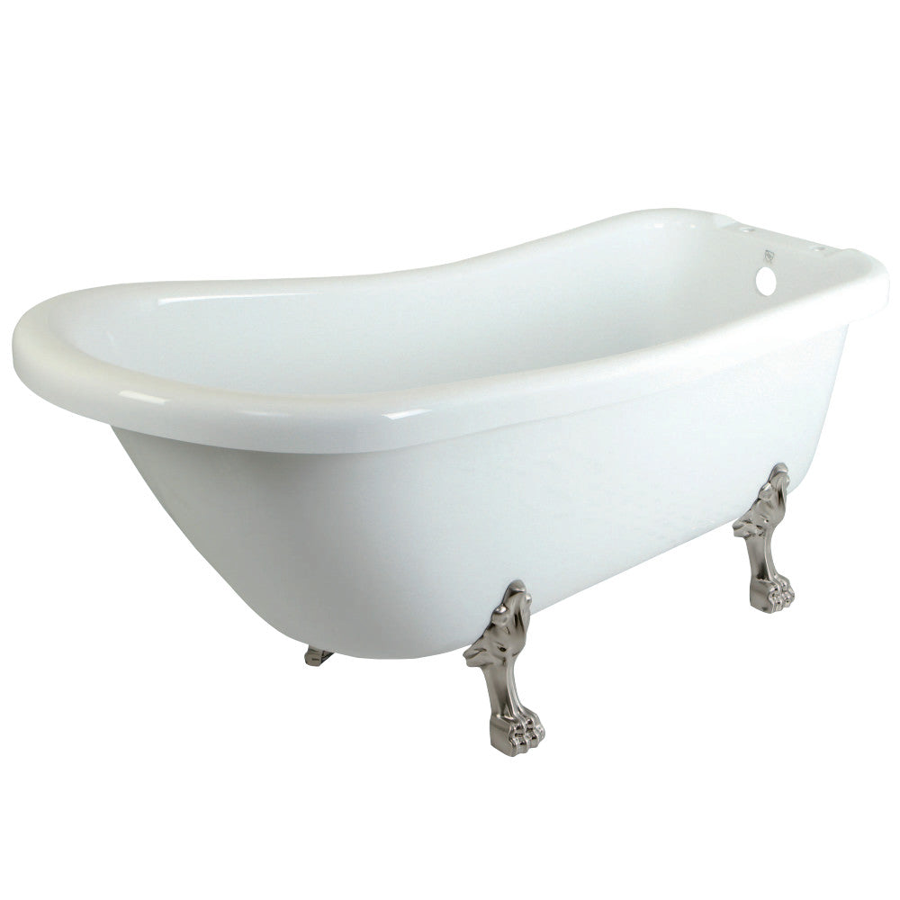 Aqua Eden VT7DE672826C8 67-Inch Acrylic Single Slipper Clawfoot Tub with 7-Inch Faucet Drillings, White/Brushed Nickel - BNGBath