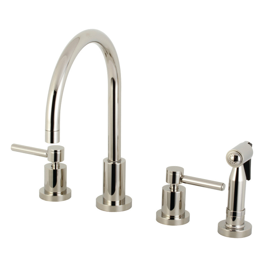 Kingston Brass KS8726DLBS Concord 8-Inch Widespread Kitchen Faucet with Brass Sprayer, Polished Nickel - BNGBath