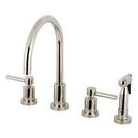 Thumbnail for Kingston Brass KS8726DLBS Concord 8-Inch Widespread Kitchen Faucet with Brass Sprayer, Polished Nickel - BNGBath