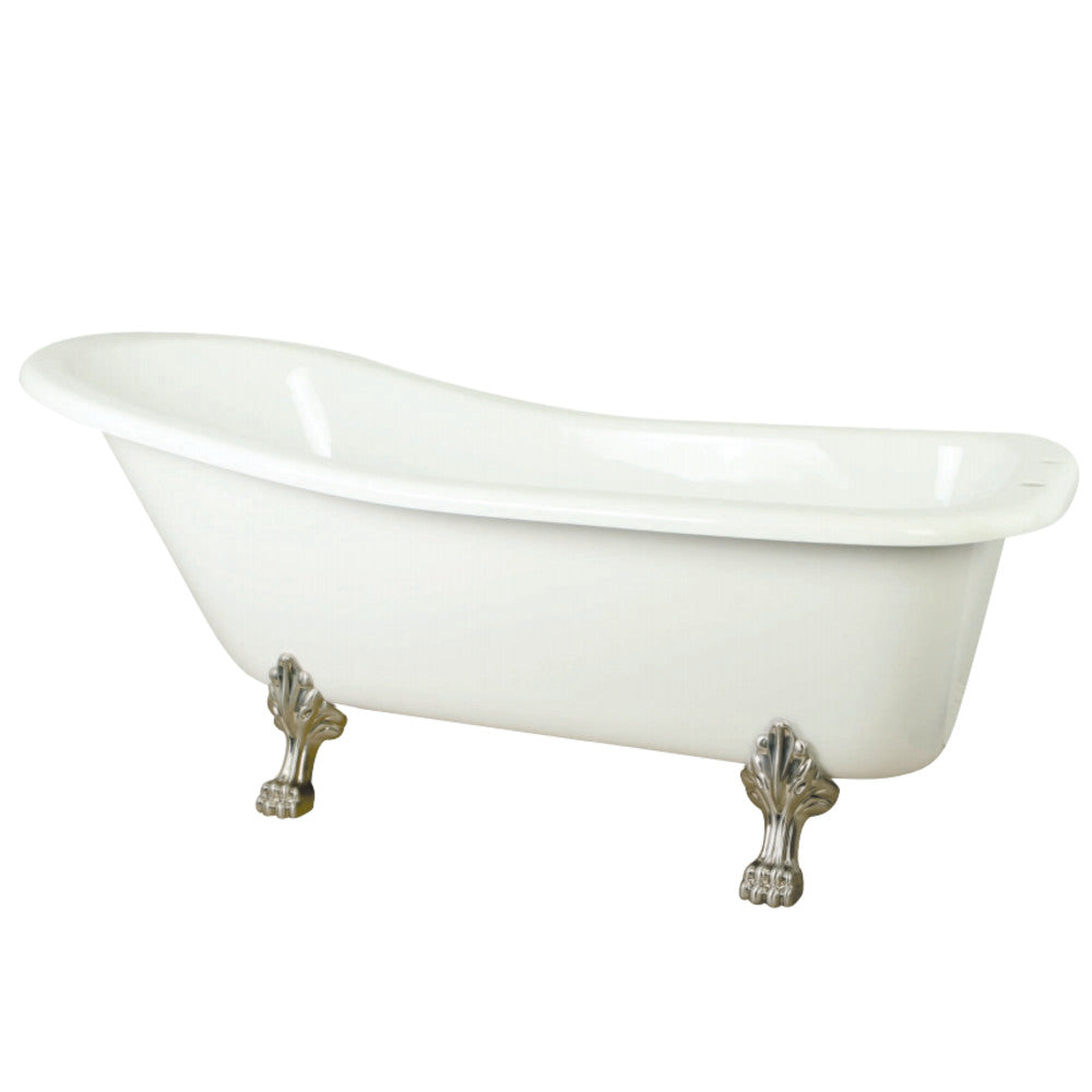 Aqua Eden VTDE692823C8 67-Inch Acrylic Single Slipper Clawfoot Tub with 7-Inch Faucet Drillings, White/Brushed Nickel - BNGBath