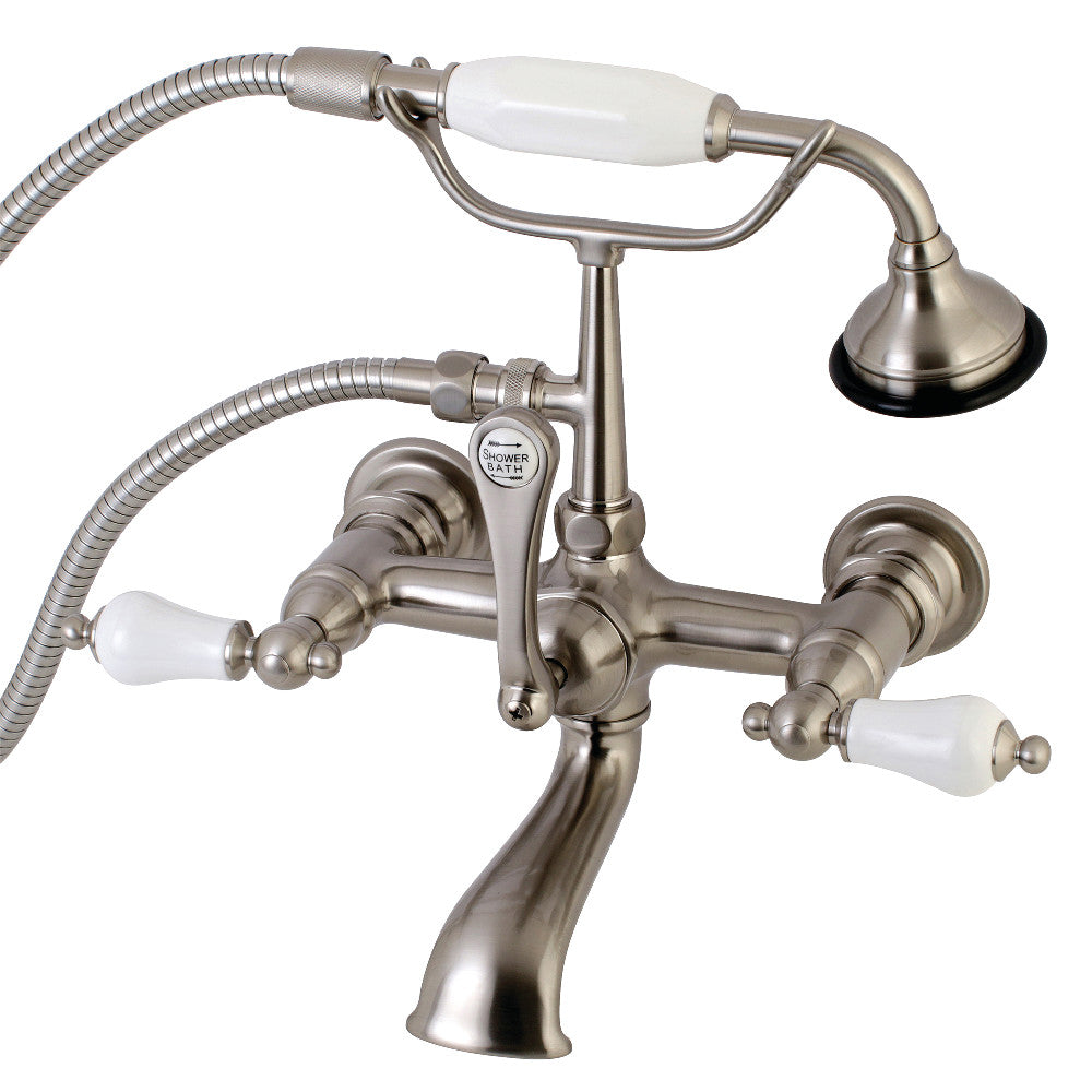 Kingston Brass AE553T8 Aqua Vintage 7-Inch Wall Mount Tub Faucet with Hand Shower, Brushed Nickel - BNGBath