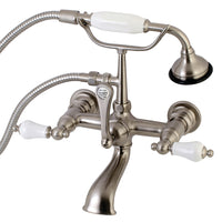 Thumbnail for Kingston Brass AE553T8 Aqua Vintage 7-Inch Wall Mount Tub Faucet with Hand Shower, Brushed Nickel - BNGBath