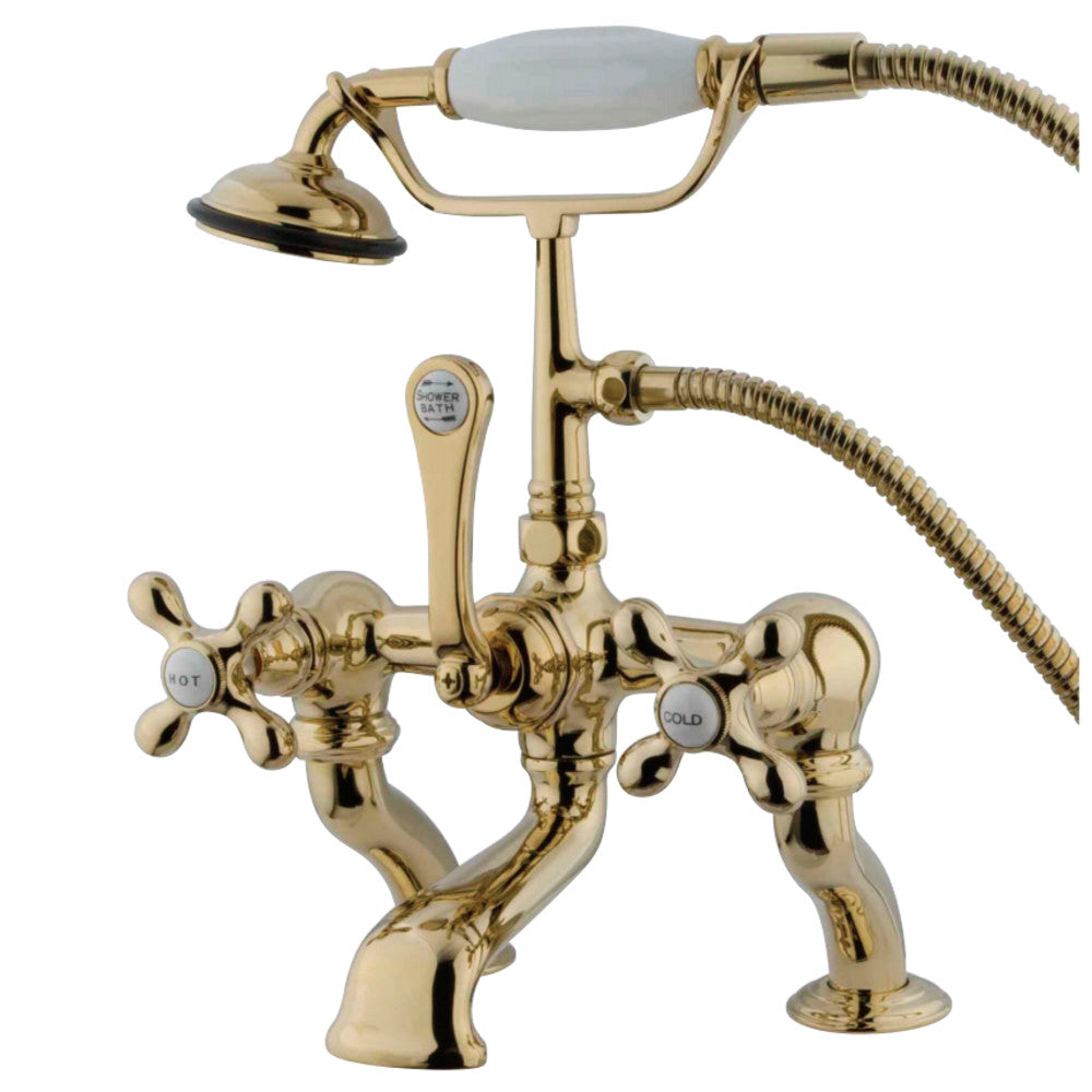 Kingston Brass CC415T2 Vintage 7-Inch Deck Mount Tub Faucet with Hand Shower, Polished Brass - BNGBath