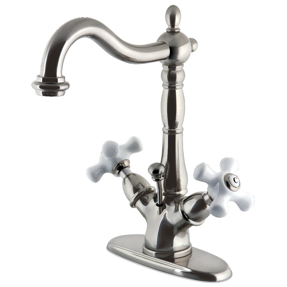 Kingston Brass KS1438PX Heritage Two-Handle Bathroom Faucet with Brass Pop-Up and Cover Plate, Brushed Nickel - BNGBath