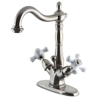 Thumbnail for Kingston Brass KS1438PX Heritage Two-Handle Bathroom Faucet with Brass Pop-Up and Cover Plate, Brushed Nickel - BNGBath
