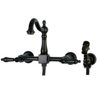 Thumbnail for Kingston Brass KS1265ALBS Heritage Wall Mount Bridge Kitchen Faucet with Brass Sprayer, Oil Rubbed Bronze - BNGBath