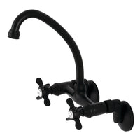 Thumbnail for Kingston Brass KS114MB Essex Two Handle Wall Mount Kitchen Faucet, Matte Black - BNGBath