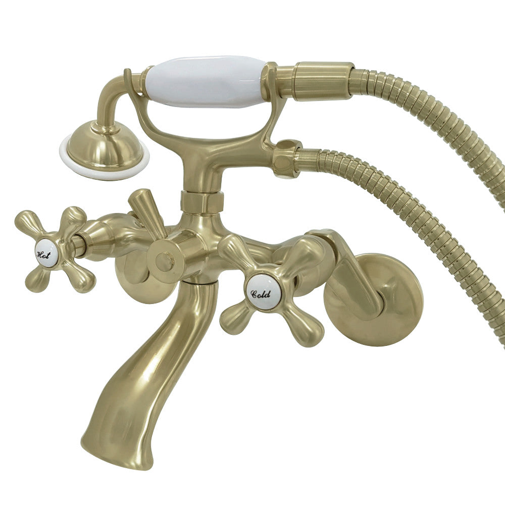 Kingston Brass KS266SB Kingston Wall Mount Clawfoot Tub Faucet with Hand Shower, Brushed Brass - BNGBath