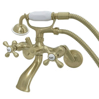 Thumbnail for Kingston Brass KS266SB Kingston Wall Mount Clawfoot Tub Faucet with Hand Shower, Brushed Brass - BNGBath