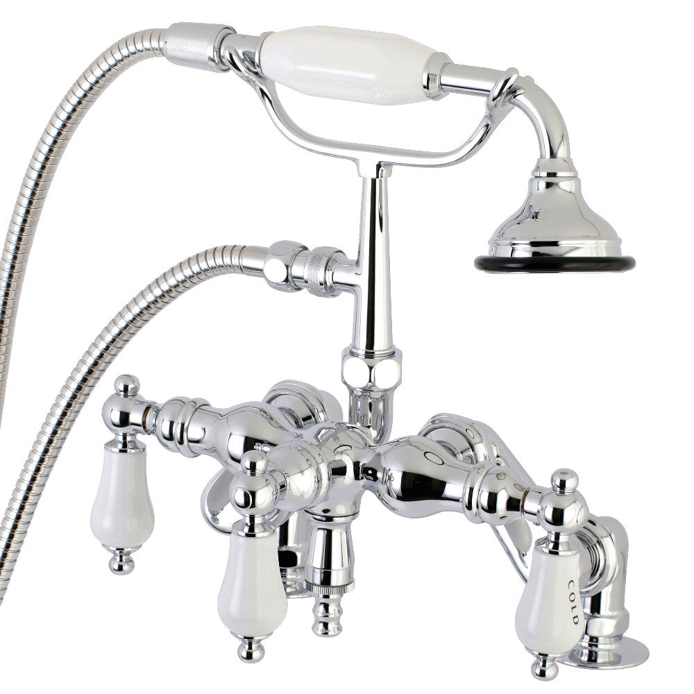 Kingston Brass AE624T1 Auqa Vintage 3-3/8 Inch Adjustable Deck Mount Tub Faucet with Hand Shower, Polished Chrome - BNGBath