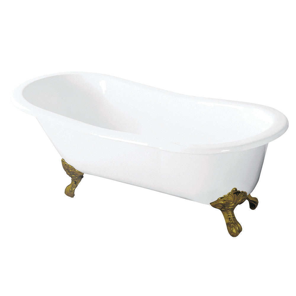 Aqua Eden VCTND5731B2 57-Inch Cast Iron Slipper Clawfoot Tub without Faucet Drillings, White/Polished Brass - BNGBath