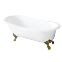 Thumbnail for Aqua Eden VCTND5731B2 57-Inch Cast Iron Slipper Clawfoot Tub without Faucet Drillings, White/Polished Brass - BNGBath