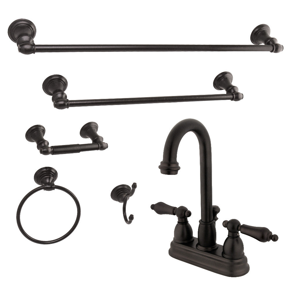 Kingston Brass KBK3615AL 4 in. Bathroom Faucet with 5-Piece Bathroom Hardware Combo, Oil Rubbed Bronze - BNGBath