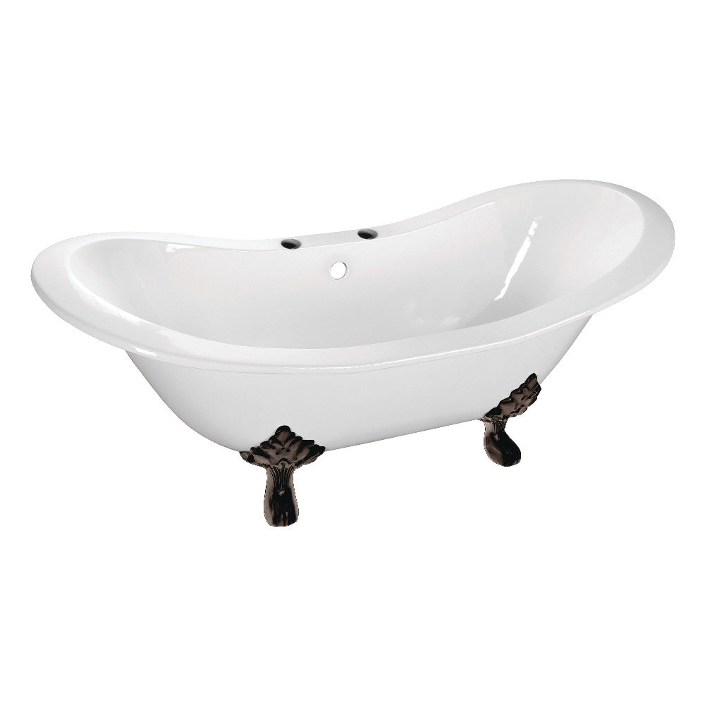 Aqua Eden VCT7DS6130NC5 61-Inch Cast Iron Double Slipper Clawfoot Tub with 7-Inch Faucet Drillings, White/Oil Rubbed Bronze - BNGBath