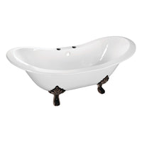 Thumbnail for Aqua Eden VCT7DS6130NC5 61-Inch Cast Iron Double Slipper Clawfoot Tub with 7-Inch Faucet Drillings, White/Oil Rubbed Bronze - BNGBath