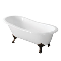 Thumbnail for Aqua Eden VCTND673122ZB5 67-Inch Cast Iron Single Slipper Clawfoot Tub (No Faucet Drillings), White/Oil Rubbed Bronze - BNGBath