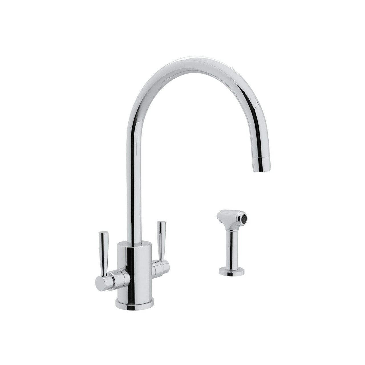 Perrin & Rowe Holborn Single Hole C Spout Kitchen Faucet with Round Body and Sidespray - BNGBath