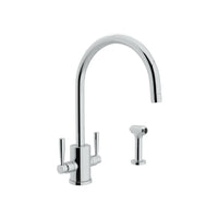 Thumbnail for Perrin & Rowe Holborn Single Hole C Spout Kitchen Faucet with Round Body and Sidespray - BNGBath
