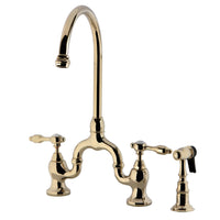 Thumbnail for Kingston Brass KS7792TALBS Bridge Kitchen Faucet with Brass Sprayer, Polished Brass - BNGBath