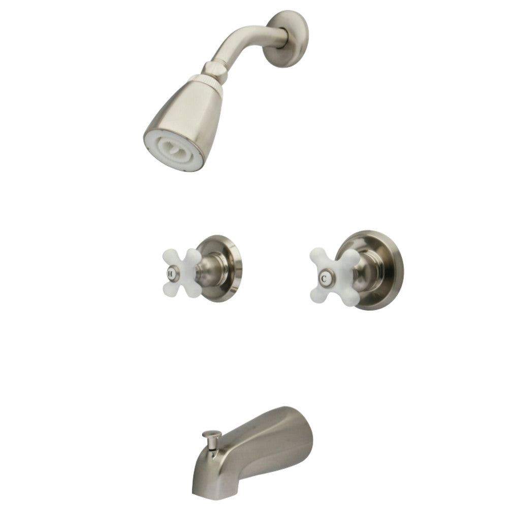 Kingston Brass KB248PX Victorian Tub and Shower Faucet with Porcelain Cross Handles, Brushed Nickel - BNGBath