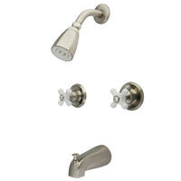 Thumbnail for Kingston Brass KB248PX Victorian Tub and Shower Faucet with Porcelain Cross Handles, Brushed Nickel - BNGBath