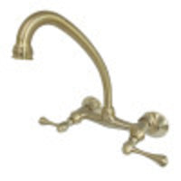 Thumbnail for Kingston Brass KS314SB Kingston Two Handle Wall Mount Kitchen Faucet, Brushed Brass - BNGBath