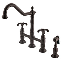 Thumbnail for Kingston Brass KS1275TXBS French Country Bridge Kitchen Faucet with Brass Sprayer, Oil Rubbed Bronze - BNGBath