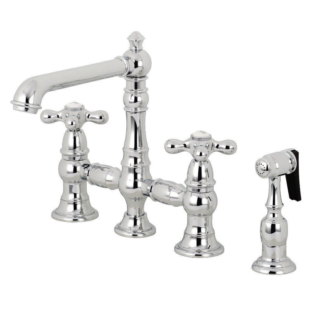 Kingston Brass KS7271AXBS English Country 8" Bridge Kitchen Faucet with Sprayer, Polished Chrome - BNGBath